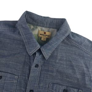 Woolrich Mens Blue XL‎ Chambray Short Sleeve Button Front Pocket Shirt HMT0530S